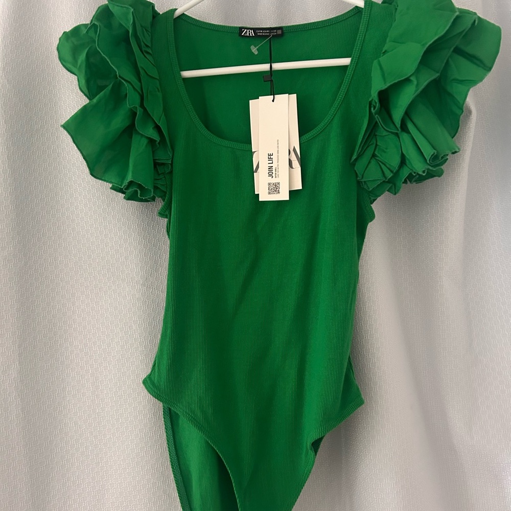 NWT Zara Green Ruffled One Piece